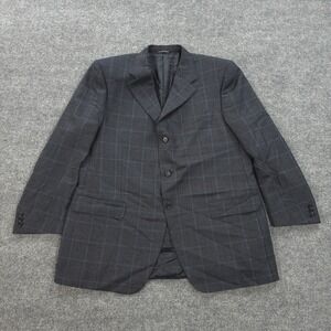 Canali Blazer Mens 54 R Grey Blue Plaid Wool Rayon‎ Sport Coat Made In Italy